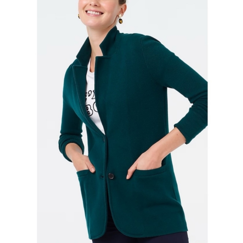 J. Crew Factory Two Button Sweater Blazer Peacock Hunter Green XS